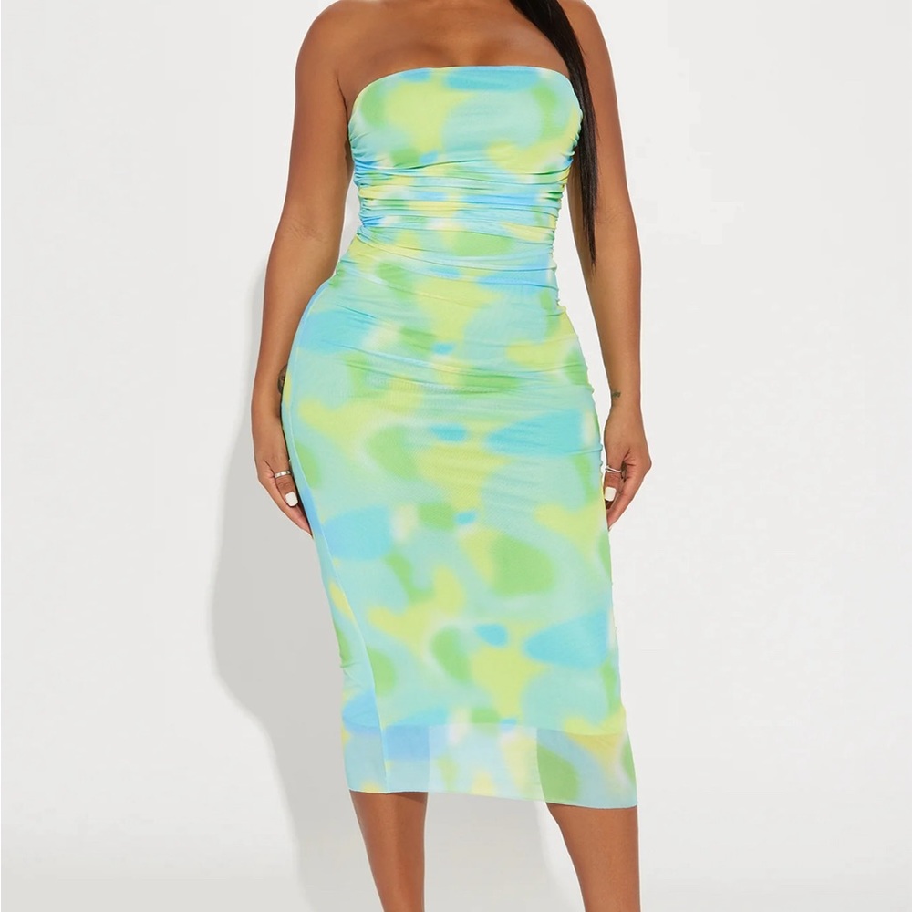 Strapless Blue and Green Dress